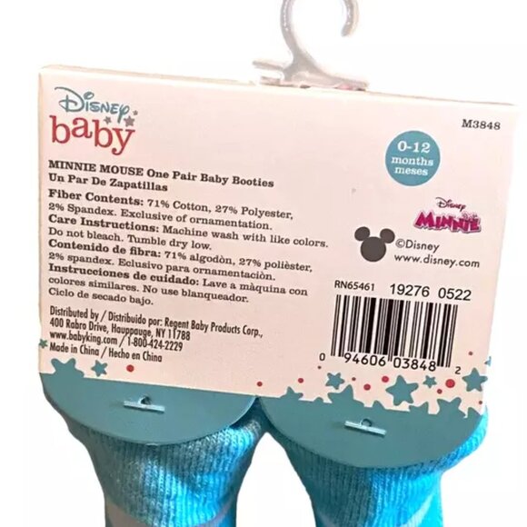 DISNEY BABY MICKEY MOUSE 1 Pair 0-12 M Baby Blue Cotton Blend Sock Booties NWT - Picture 5 of 7